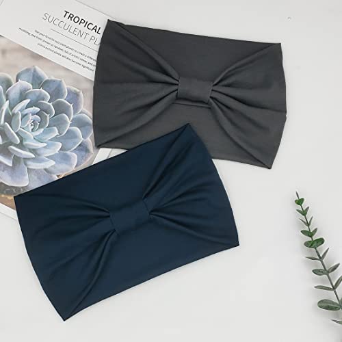 YONUF Wide Boho Headbands for Women Fashion Knotted Headband Yoga Workout Hair Accessories African Head Wrap 4 Pack - color: White, Gray, Red, Blue