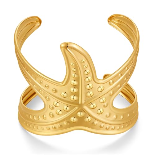 Gold Chunky Cuff Bracelet for Women Coral Ginkgo Leaf Statement Vintage Bracelets Trendy Gold Statement Jewelry - color: statement starfish