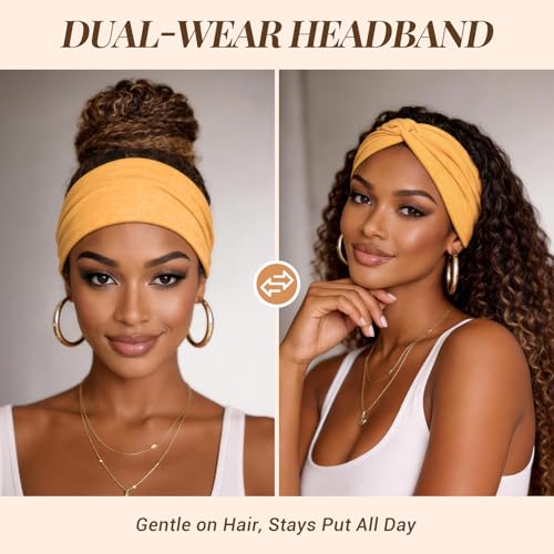 Awumbuk Wide Headbands for Women, 7.08 Inch Thick Boho Turban Style Hair Wraps, Non-Slip Moisture-Wicking Workout Headband for Sports, Yoga, Daily Fashion, 8 Pack Multi Colors (purple) - color: pale yellow