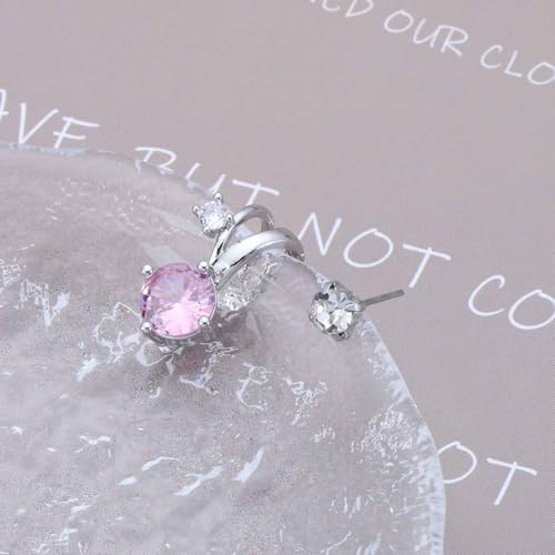 Cubic Zirconia Ear Cuff Non-Piercing CZ Clip on Earrings Round Crystal Stud Earrings Silver Cartilage Hypoallergenic Earrings Set Party Prom Jewelry for Women - color: Pink