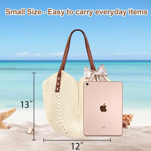 Peicees Crochet Woven Bag with Leak-Proof Lining for Women- Small Beach Purse Boho Shoulder Bag Summer Vacation Travel - color: Khaki