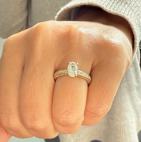 Oval Shape Moissanite Antique Filigree Style Engagement Ring Set In 14k Solid Yellow Gold Bridal Ring Wedding Ring For Her 1.00ct - size: 7.0