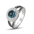 Designer Inspired Twisted Cable Statement Rings for Women Fashion Jewelry 8 MM CZ Split Shank Cable Ring Gift - color: Blue