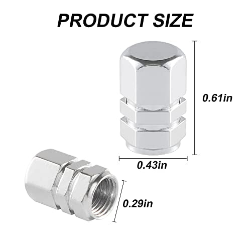 Alpmosn Aluminum Tire Stem Valve Caps Wheel Valve Covers Car Dustproof Tire Cap Cover Accessories, Universal for SUV, Car, Bike and Motorcycle，Hexagon Shape (4PCS Silvery) - color: Silvery