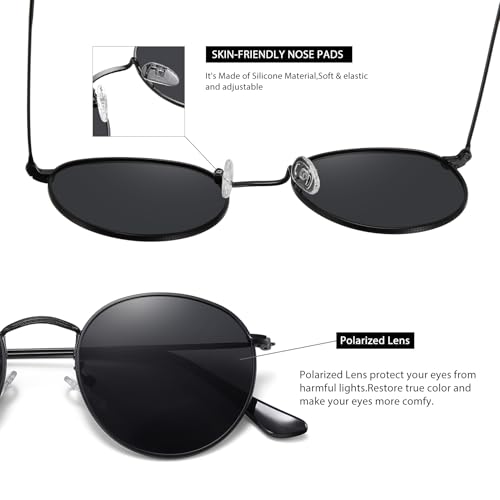 MEETSUN Round Polarized Sunglasses for Women Men Classic Retro Metal Frame Sun Glasses UV Protection - color: (3 Pack) Gold/Grey + Black/Grey + Gold/Pink