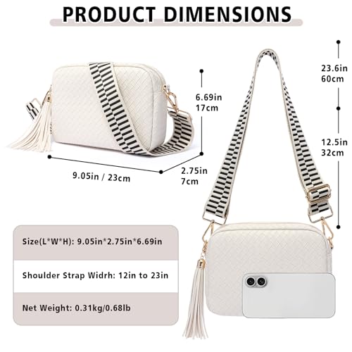 Woven Crossbody Bag Small Crossbody Bags for Women Leather Purse Trendy Boho Shoulder Bag for Women - color: White