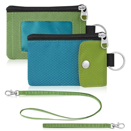 Artpaxy Minimalist Wallet For Mens Womens, Keychain RFID Blocking Zipper Small Wallet with ID Window 2 Lanyards,Water Resistant Travel Cash Card Coin Case Boys Girls - color: Blue green+Lime green, style: Casual