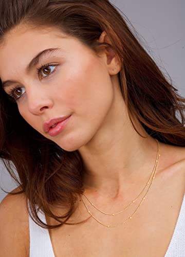 CHESKY 14k Gold Plated/Silver Plated Dainty Necklace for Women, Trendy Satellite Choker Necklace Thin Beaded Layered Choker Necklaces Discs Paperclip Chain Necklaces Womens Simple Jewelry - style: 2layerSatellite-GD