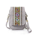 Goodhan Embroidery Canvas Crossbody Bag Cell phone Pouch Coin Purse for Women - color: Light Grey