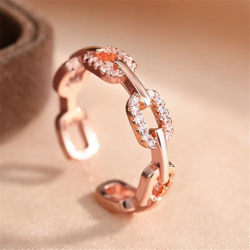Chain-Shaped Opening Women's Ring with Micro-Pave Cubic Zirconia - color: Rose Gold Color