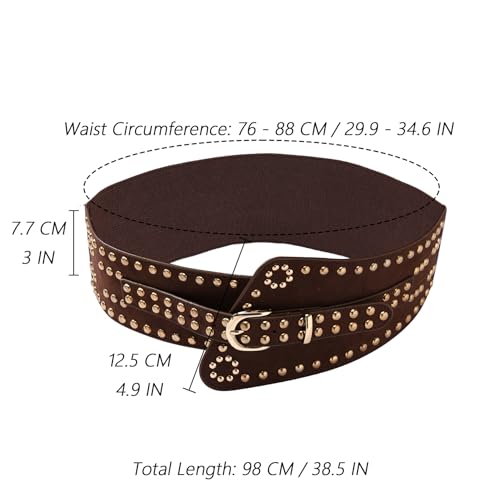 MILAKOO Vintage Punk Leather Waist Belt for Women 80s Goth Costume Cinch Belts Ladies Western Belt for Jean - color: F1: Brown