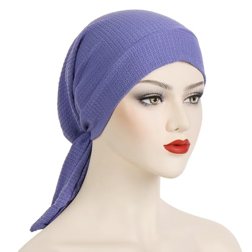 YYAOJHAO Pre Tied Bandanas Headscarf for Women - Solid Wave Chemotherapy Caps Headwrap Chemo Turban Headwear Hats - color: Light Purple