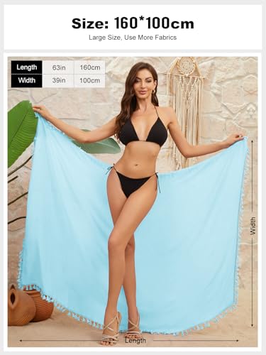 QIANXIZHAN Women's Swimsuit Cover Up,Beach Sarong Wrap Bottom Coverup for Women Short Skirt - color: Tassels Light Blue