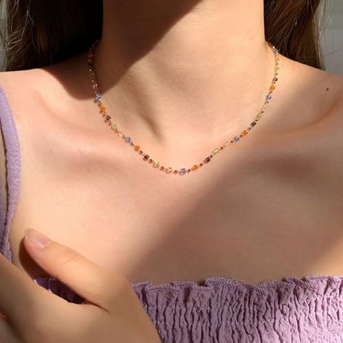 Roe Dolph Colorful Beaded Necklaces for Women Boho Beaded Necklace Beach Surfer Jewelry Handmade White Pink Blue Beads Summer Outfits Accessories - color: G1-Beaded Necklace