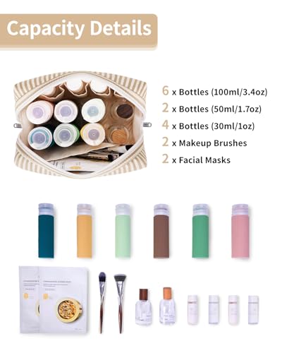 Narwey Striped Makeup Bag Travel Cosmetic Bag Organizer Toiletry Bag Make Up Bags with Compartments for Women Girls (Large,Brown Stripe) - color: A-Brown Stripe, style: Large