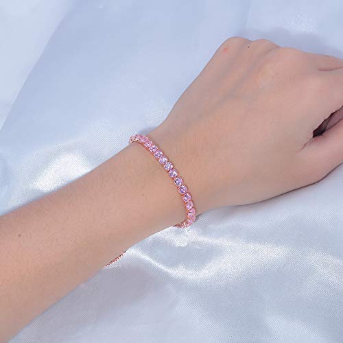 CiNily Adjustable Tennis Bracelets for Women Teen Girls Rainbow Cubic Zirconia Bracelet 14K White Gold Plated Hypoallergenic Slider Bracelet Jewelry Gift - color: Adjustable bracelet-pink