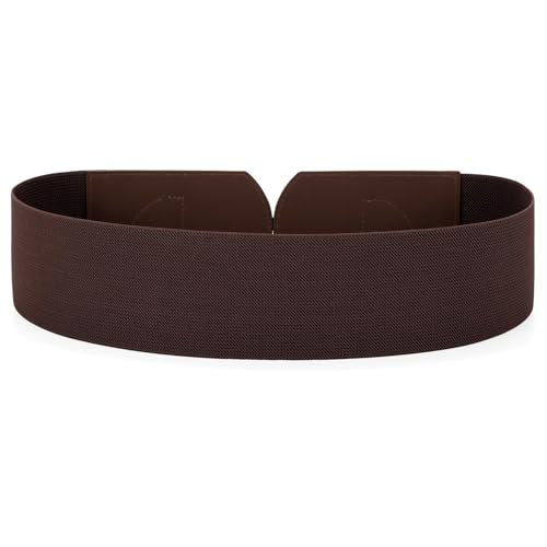 Wide Belts for Women Fashion Elastic Belt for Dresses Vintage Waist Belt Ladies Stretchy Belt Gold Buckle - color: Coffee(gold), size: Fit Waist Size 35"-39"