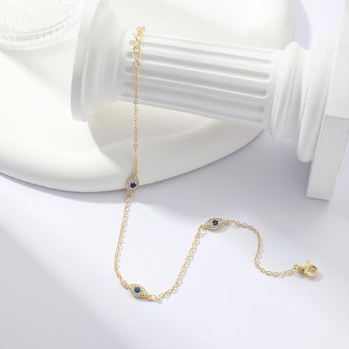 Silver/Gold Anklets for Women, Sterling Silver Evil Eye Ankle Bracelets for Women Trendy Dainty Waterproof Anklets Set Adjustable Layered Anklet Bracelets for Women Silver Jewelry Gift - style: Evil Eye Anklets-Gold