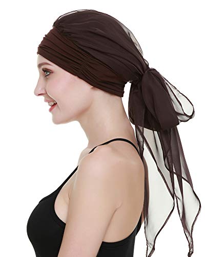 Chemo Headwear Turbans for Women Long Hair Head Scarf Headwraps Cancer Hats - color: Both Brown