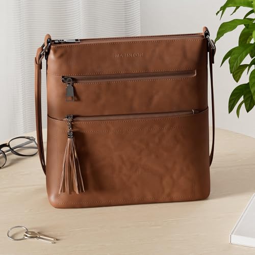 MASINTOR Crossbody Purses for Women, Multi Pocket Casual Crossbody Bag, Adjustable Strap Shoulder Bag with Tassel - color: Classy Brown
