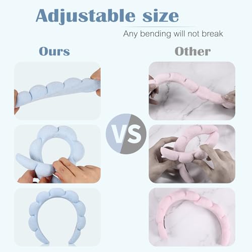 Ztomine Spa Terry Cloth Headband Combo Pack - 2 Puffy Makeup Facial Headbands for Face Washing and Masks (Beige + Blue) - color: beige + blue