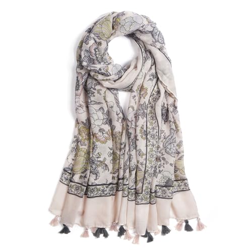 QIUTIMIY Scarf for Women Lightweight Soft Floral Leopard Printed Scarves Fall Winter Fashion Shawl Wrap with Fringe - color: Flower-pink Grey