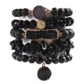 Yomisa 5PCS 6PCS Natural Boho Beaded Bracelets/Bangle for Women Men,Healing Turquoise Jasper Agate Crystal Gemstone Stone Chakra Multilayer Wrap Bohemian Handmade Jewelry Beads Stretch Bracelet Set - color: 5PCS-Black