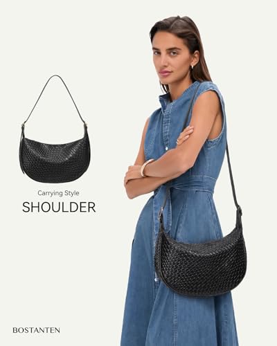 BOSTANTEN Purses for Women Crescent Crossbody Bag Vegan Leather Shoulder Hobo Handbag Adjustable Strap - color: Large Black