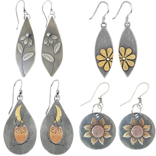 Boho Earrings, Statement Earrings, Teardrop Sunflower Earrings, Dangle Ethnic Earrings for Women, Handmade Bohemian Trendy Boho Vintage Jewelry - style: Flower & Owl