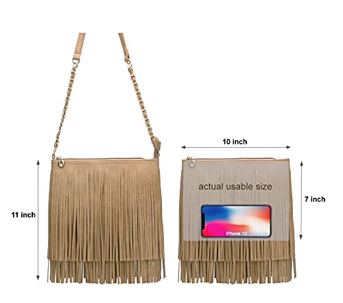 Solene Fringe Crossbody Shoulder Bag with Strap, Tassel Messenger bag, Country Style Western Fringe Purse for Women - color: Stone