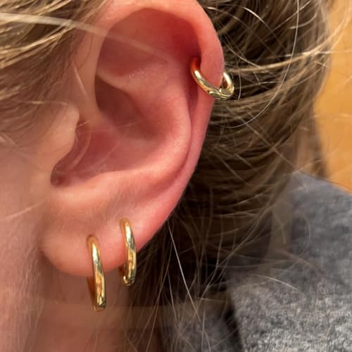 Gold Hoop Earrings Set: Dainty Stud Earrings 14K Gold Plated Earrings for Women Trendy Hypoallergenic Gold Stud Earrings 3-4mm Cubic Zirconia Cartilage Piercing Gold Jewelry for Women Gifts - color: Gold-Hoop-10mm