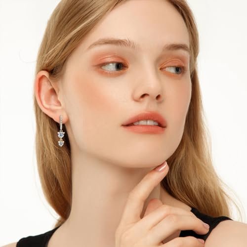14K Gold over S925 Sterling Silver Long Tassel 0.8ct Diamond Hinged Hoop Earrings, VVS1 D-Color Drop Earrings Luxurious Gift for Anniversary - color: Yellow Gold
