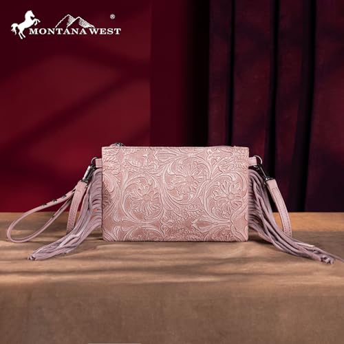 Montana West Western Purse for Women Crossbody Bag Wristlet Clutch Purse - color: A3 Light Pink