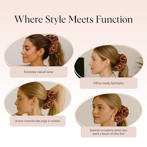 Kitsch Recycled Satin Ruffle Scrunchie – Gentle Hair Scrunchie for Women, Eco-Friendly Hair Tie No Damage, Stylish Ponytail Holder | Ideal Gifts for Women - Camel - color: Camel