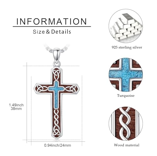 Turquoise Necklaces 925 Sterling Silver Western Necklace Boho Jewelry for Men Women Her Birthday Valentines Day Gifts - style: 9-Wood Grain Cross Necklace