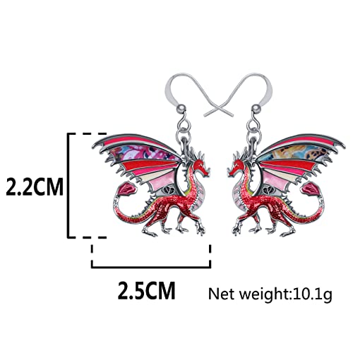 Enamel Alloy Dinosaur Fantasy Dragon Earrings Drop Dangle Unique Animal Jewelry For Women Dragons Gifts - color: Red