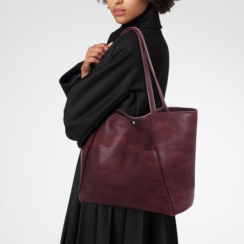 Large Tote Bag for Women Work 25L Travel Vegan Leather Ladies Handbags Weekender Purses - color: Ae-dark Red