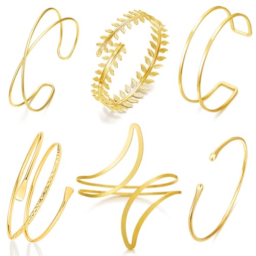 COLOYAN 6PCS Gold Arm Cuff Upper Arm Cuff Bracelets for Women Open Upper Arm Cuff Bangle Adjustable Armband Set Jewelry - color: A