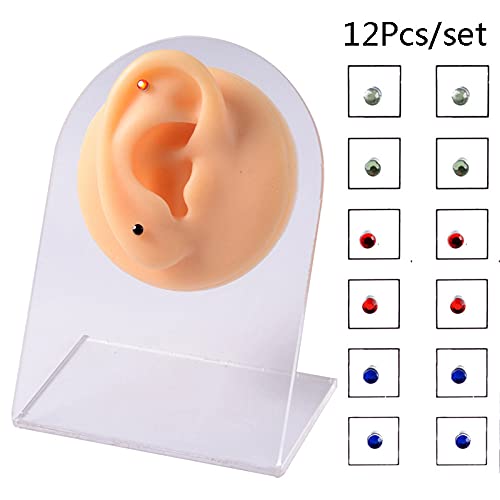 Stainless Steel Crystal Fake Ear Stud Earrings Nose Lip Ring Clip on Cubic Zirconia Tragus for Women Men Multicolor Non Piercing Jewelry Set - style: 12pcs 3mm A