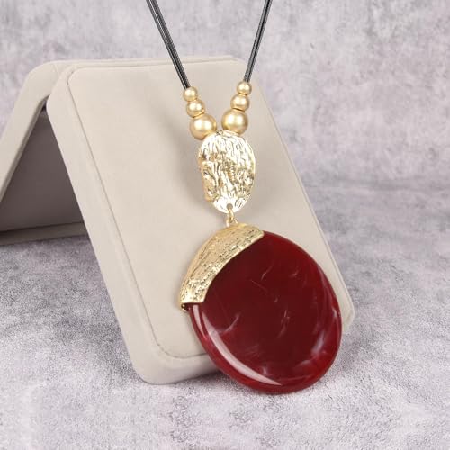 Leather Necklace for Women Large Pendant Hippie Choker Necklace Vintage Sweater Necklace Chunky Boho Necklaces for Women - style: Bohemian Leather Necklace