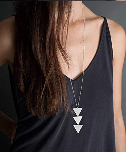 10Pcs Long Pendant Necklace Simple Moon Bar Three Triangle Tassel Lock Sweater Y Shape Punk Chain Choker Necklace for Women Men Gold Silver Plated - style: B:10Pcs Silver Tone