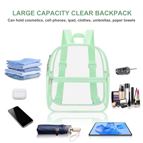 Oraben Clear Backpack Stadium Approved, 12 x 6 x 11 in, Small Transparent Backpack for Concerts, Sports Events, Festivals, Travel, Waterproof PVC, Adjustable Straps, Women Men - color: Avocado Green, style: Nylon Shoulder Straps
