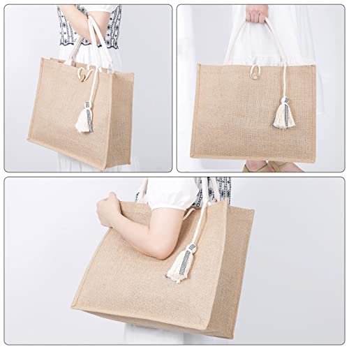 itgowisa Jute Beach Bag for Women, Burlap Beach Tote Bag with Tassel Pocket, Summer Gift for Vacation, Pool, Cruise & Grocery | Jute material - color: Plaid Tassel
