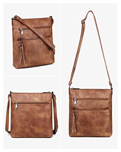 MASINTOR Crossbody Purses for Women, Multi Pocket Casual Crossbody Bag, Adjustable Strap Shoulder Bag with Tassel - color: Mocha Brown