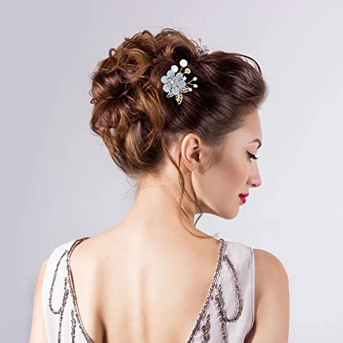 inSowni 20 Pack Classy Dusty Blue Flower Bridal Wedding Hair Side Combs+Floral Hair Pins+Twist Spiral Pearl Hair Pins Clips Pieces Formal Prom Headpieces Accessories for Brides Bridesmaids Women Girls - color: 20 Pack Light Blue Wedding Bridals Formal Pro