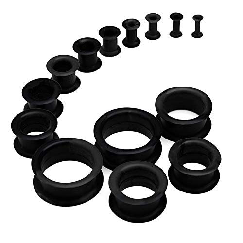 WBRWP 20/28pcs Ear Stretching kit Set: Hollow Hard/Soft Silicone Plugs and Tunnels Ear Expander Gauges Stretcher Body Piercing Jewelry - style: 28pcs Thick/Black
