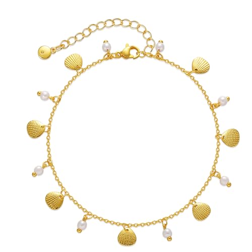 Yumikoo 18k Gold Plated Anklet Ankle Bracelets for Women - style: Gold Shells and Pearls