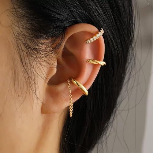 Ear Cuffs Non-Piercing for Women Dainty 14K Gold Plated Clip On Cartilage Earrings Hypoallergenic Huggie Hoop Cuffs Fake Earings for Non Pierced Ears - color: A: ear cuffs