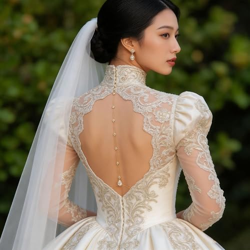 Rhinestone Long Drop Back Chain Jewelry for Women Crystal Back Chain Necklace Gold Plated Body Chain Backdrop Chain Jewelry - style: gold