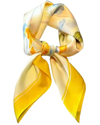 Saiusloa Neck Scarf For Womens Silky Head Scarves Hair Bandanas Square Scarf Fashion Accessories lightweight - color: 3-yellow Iris